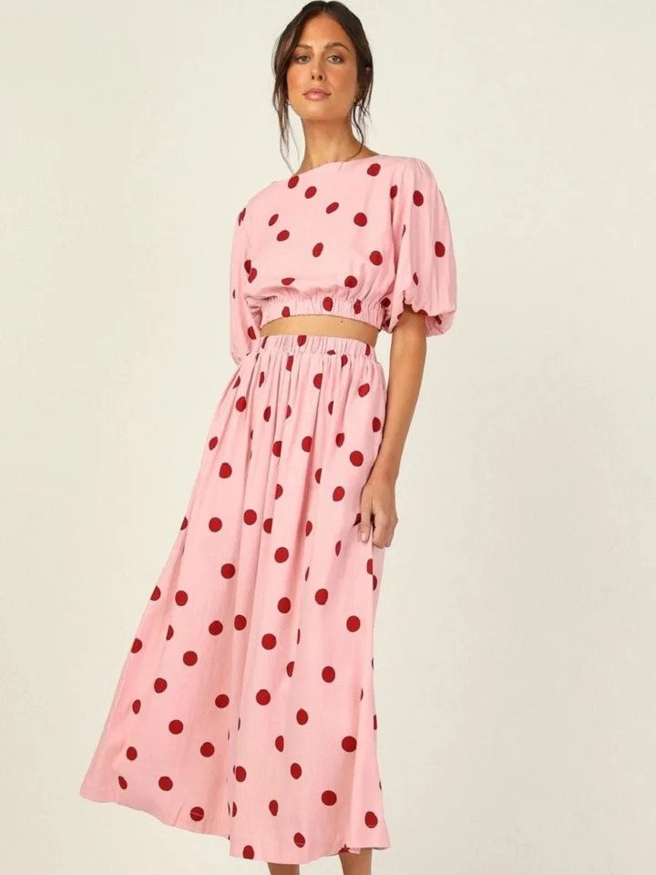 Polka Dot Printed High Waist Casual Medium Length Dress