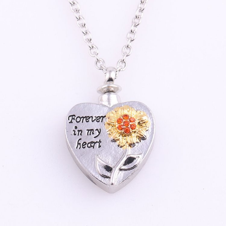 Heart Sunflower Lettering Urn Pendant