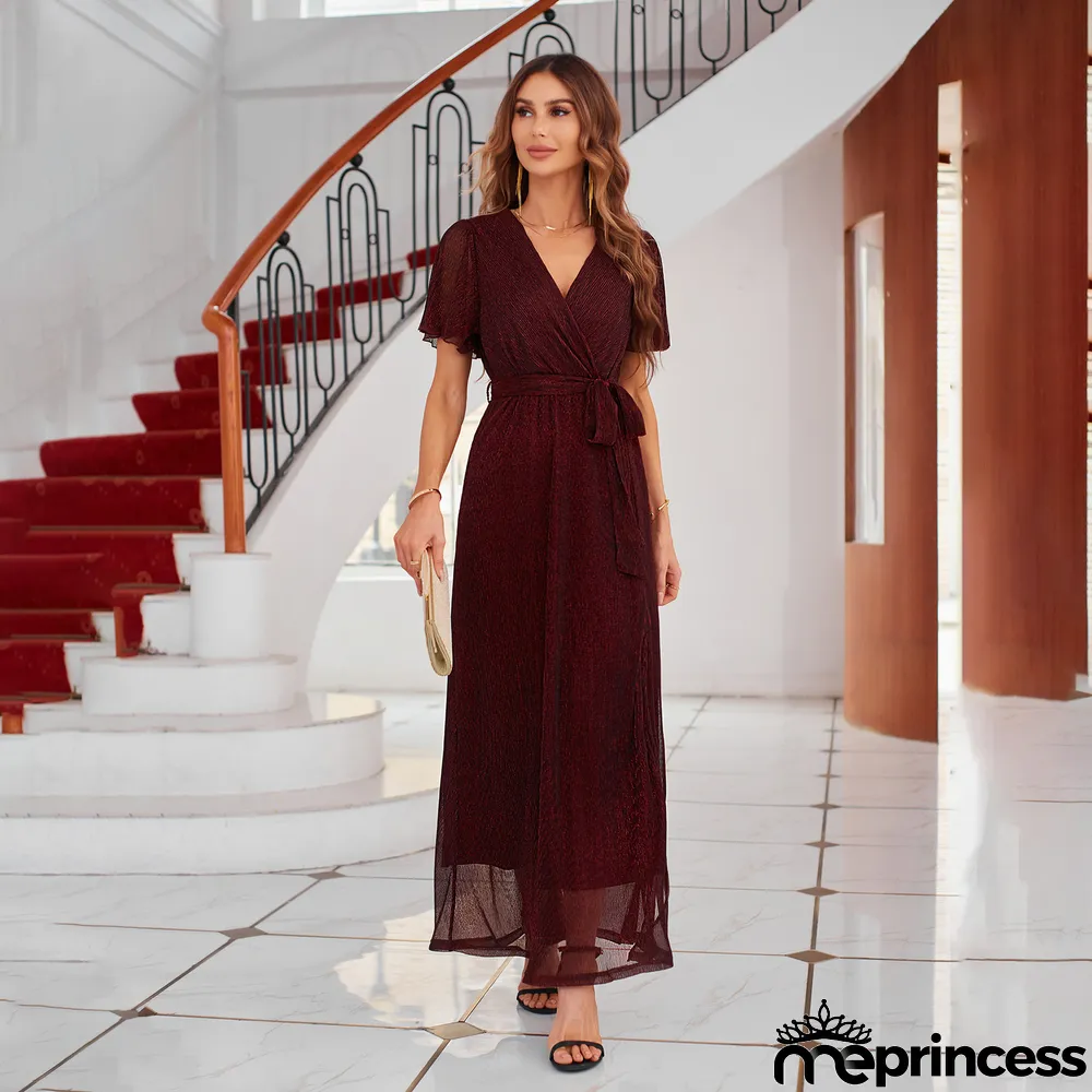 Women's Elegant V Neck Solid Color Dress