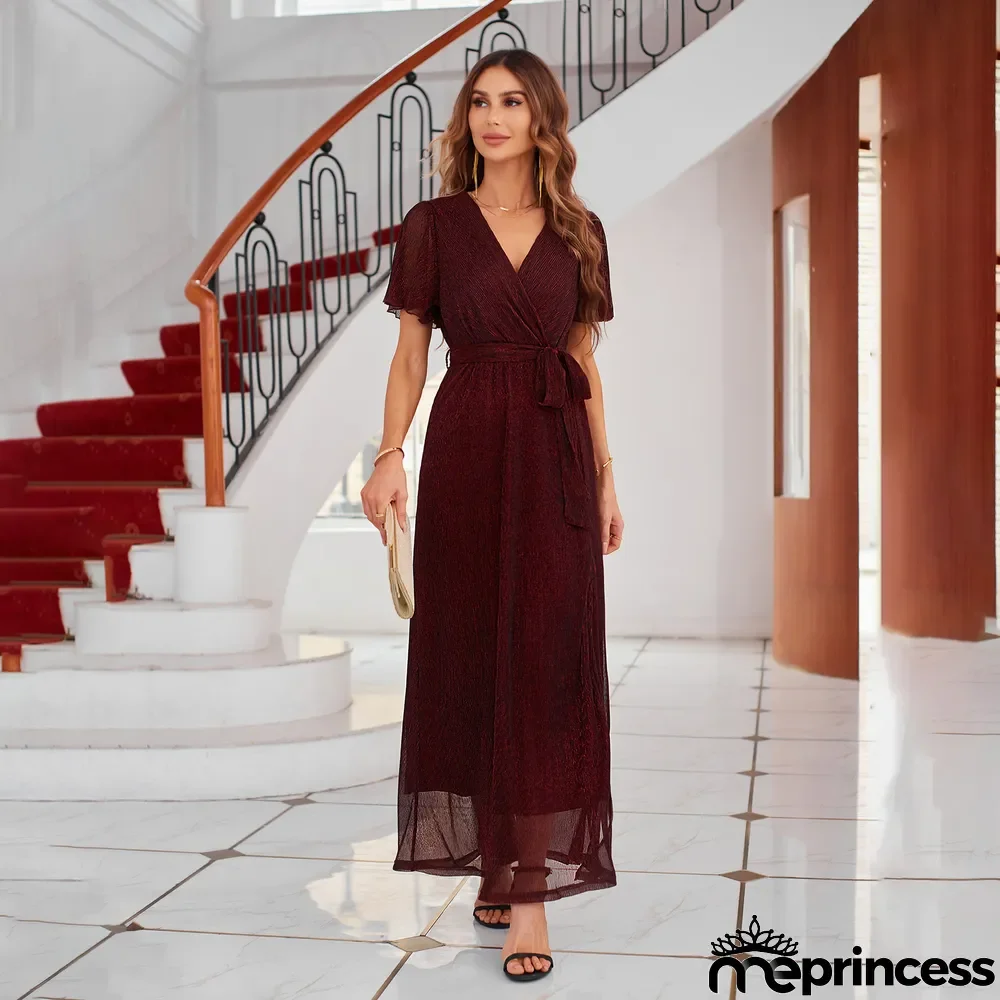 Women's Elegant V Neck Solid Color Dress