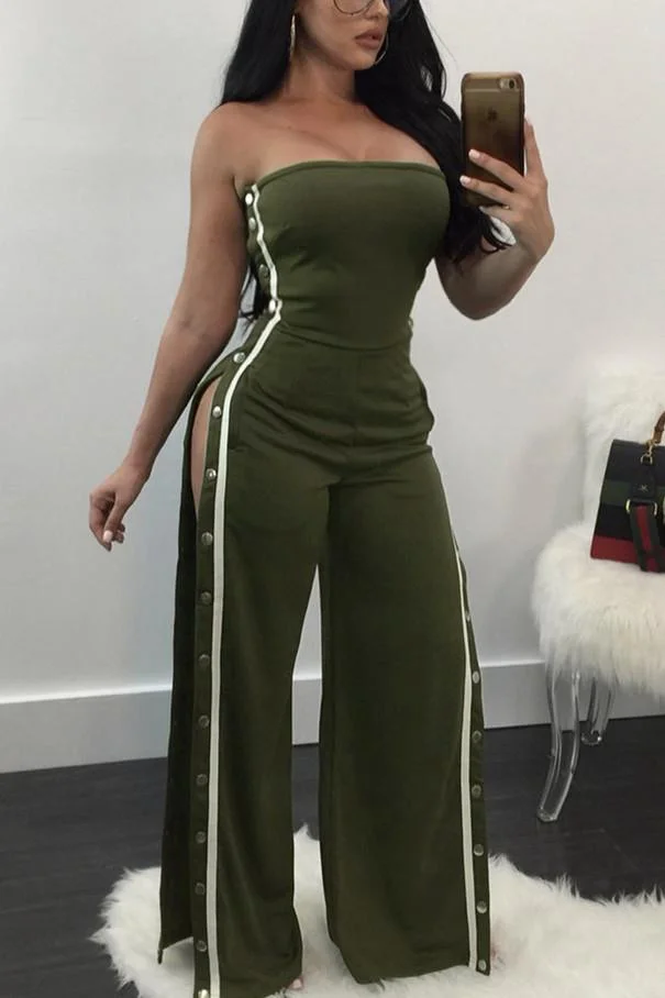 Fashion Sexy  Strapless Wide-Leg Jumpsuit