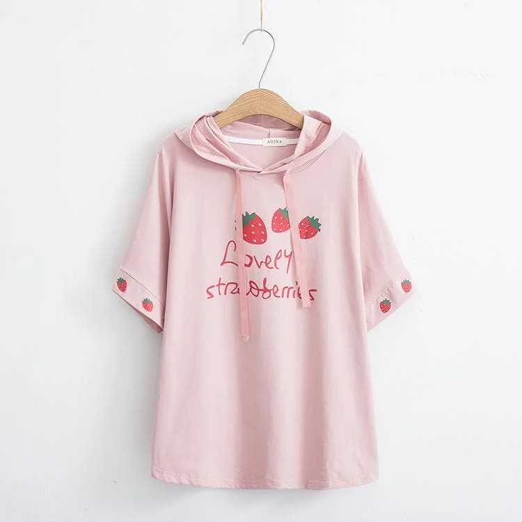 Black/White/Pink Lovely Strawberries Hoodie Shirt SP13790