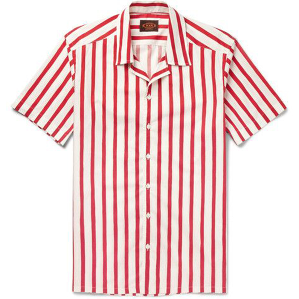 Classic red and white striped short-sleeved shirt men's casual fashion ...