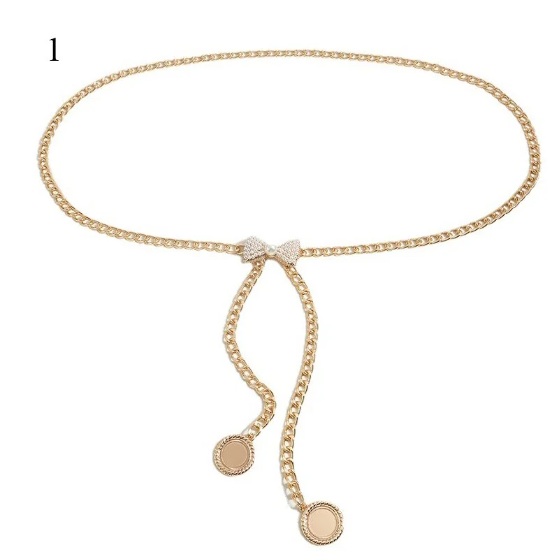 Fashion Belts For Women Metal Flower Buckle Pendant Waistbands Chain Belt Chunky Fringes Crystal Rhinestones Elegant Waist Chain