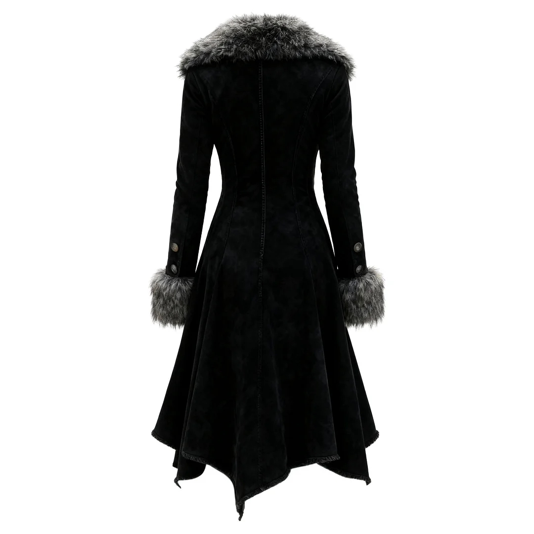 Women's Retro Western Style Suede Mid-Length Coat Fur Collar Lapel Jacket