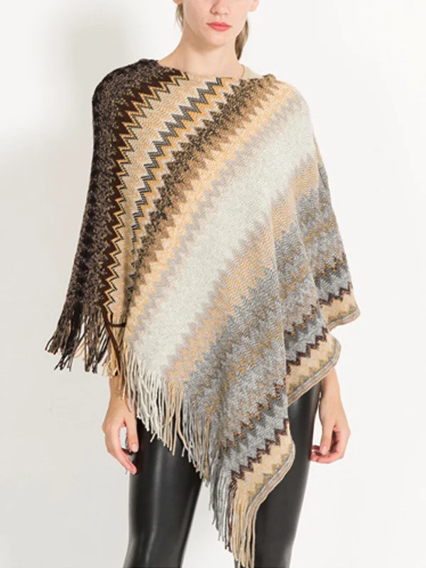 Pullover colorblock striped knitted cape