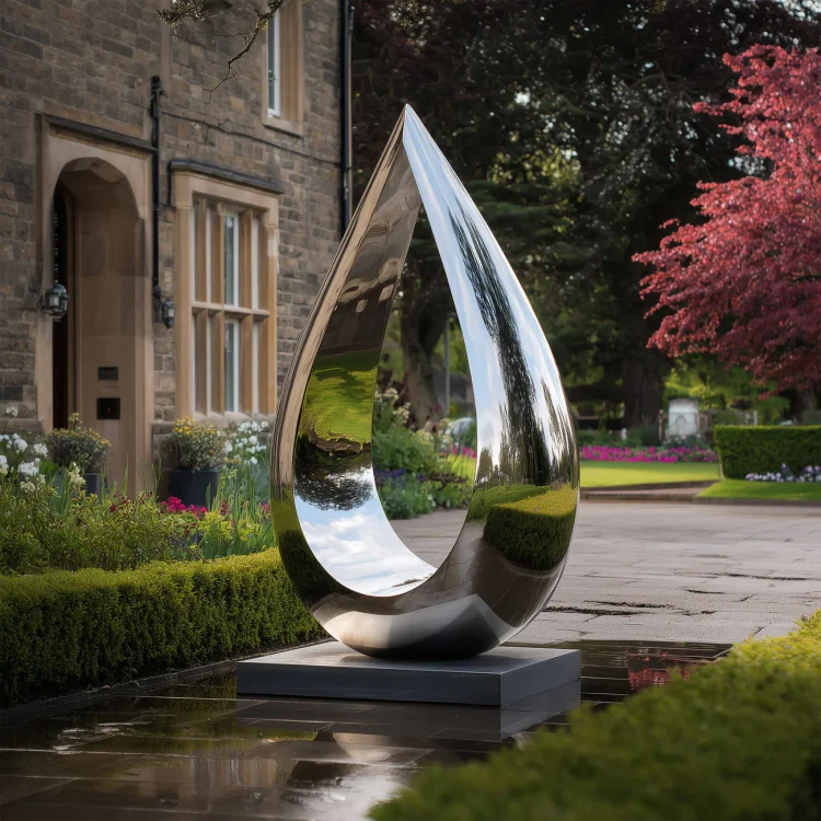 "Hollow Grace" Stainless Steel Sculpture Art Elegance Outdoor Yard Sculpture with Square Base