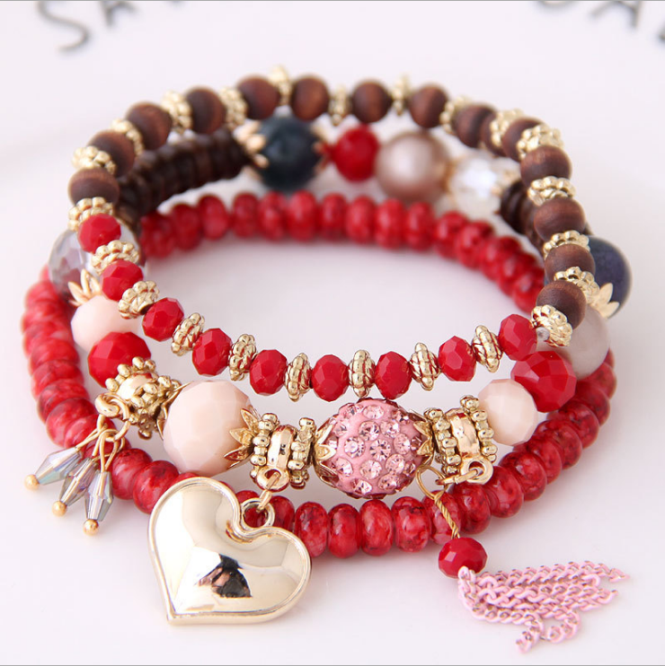 Ladies Retro Tassel Round Bead Love Creative Bracelet wearshes
