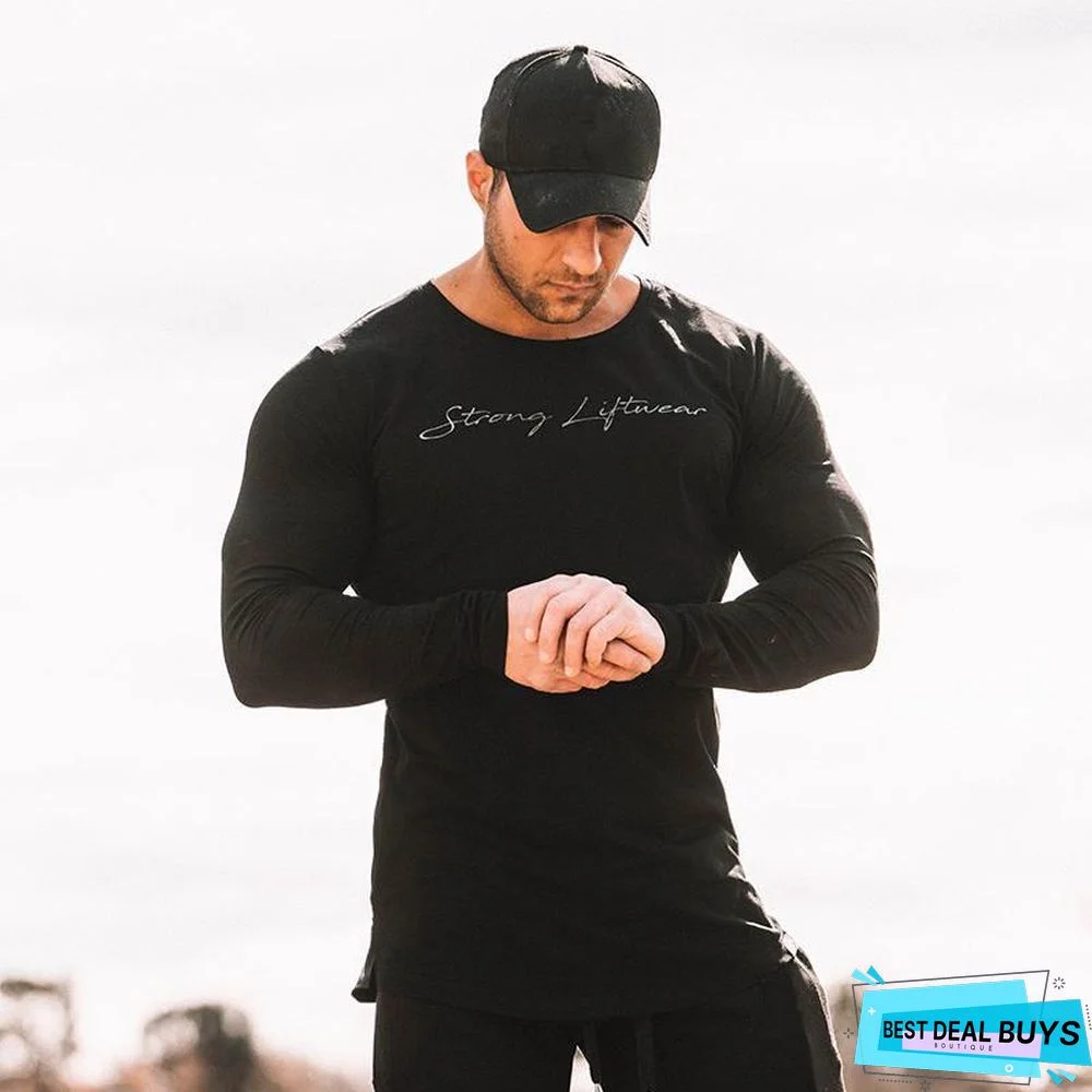 Men High-Elasticity Sporting T-Shirt Men Long Sleeve Fitness T-Shirt Men's Solid Gyms Bodybuilding T-Shirt Tee
