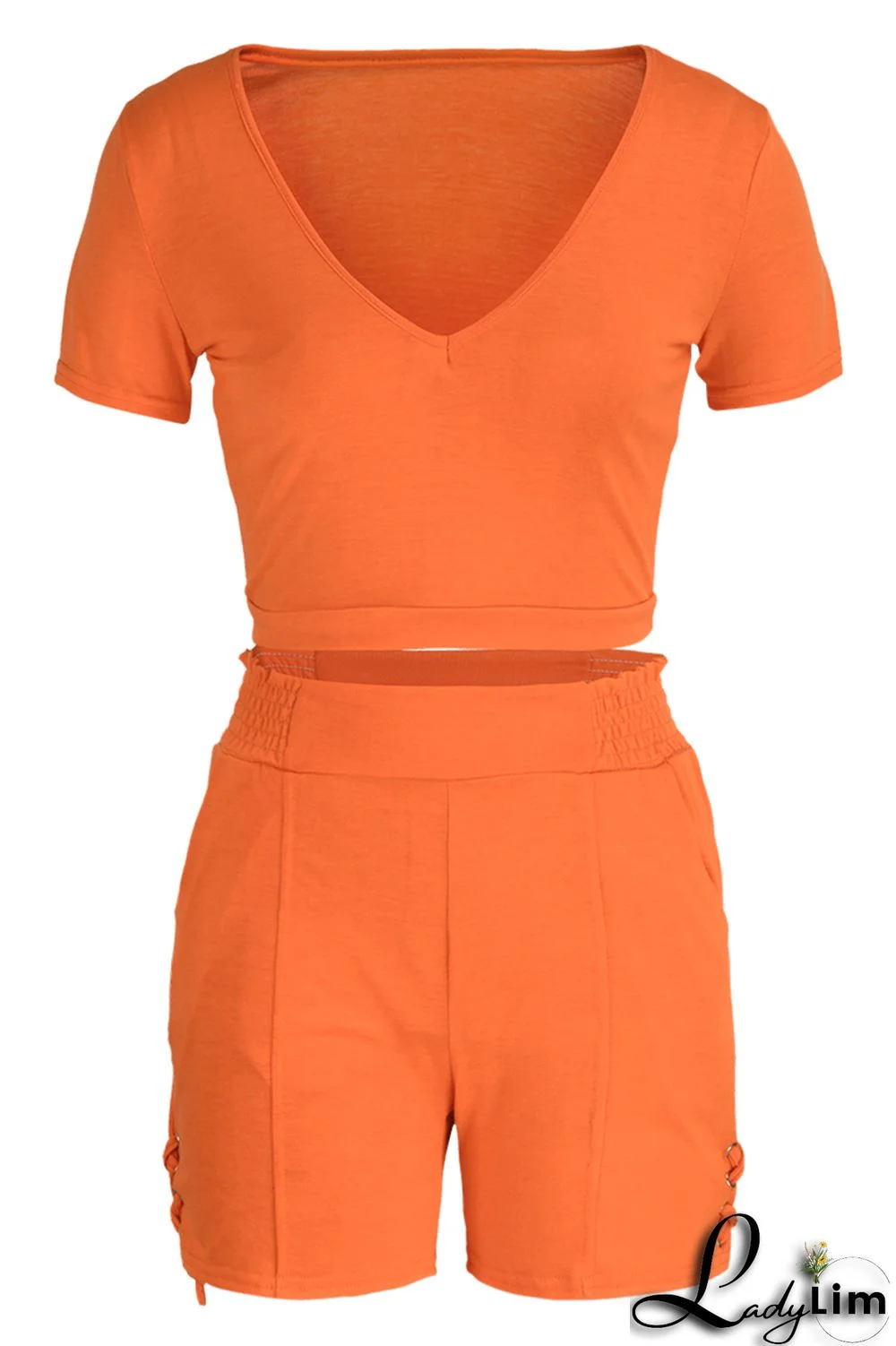 Black Fashion Casual Solid Bandage V Neck Short Sleeve Two Pieces