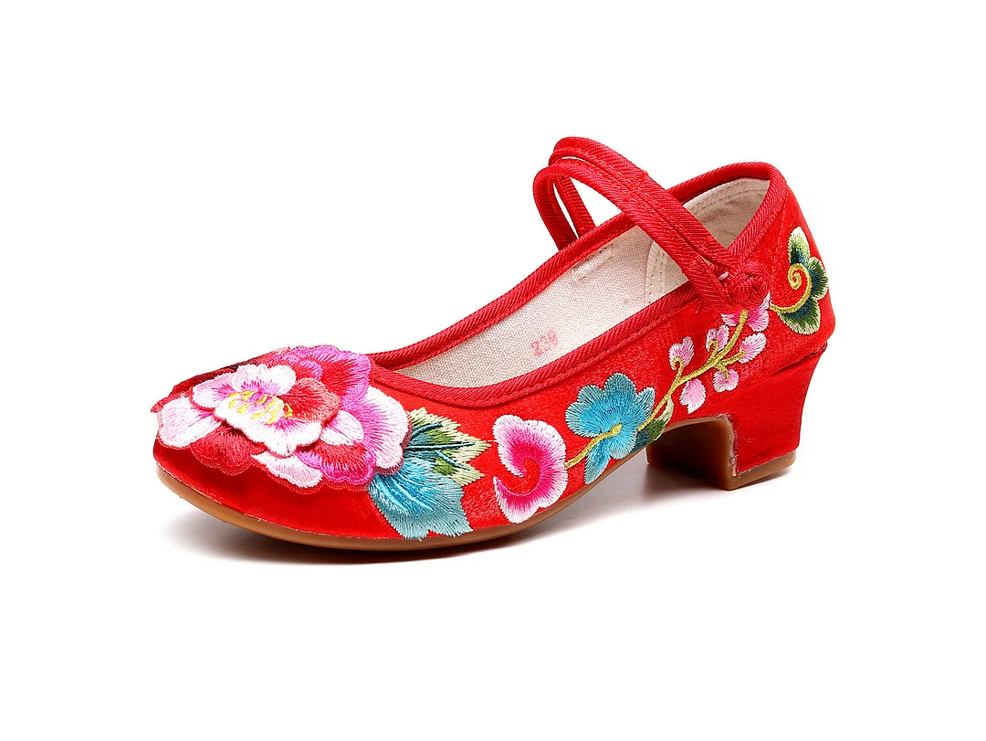 Colourp Colourp Heel Single Shoes Spring And Summer New Thick Heel Women's Shoes Cheongsam Embroidered Shoes Mary Jane Retro National Style High Heel National Style Shoes