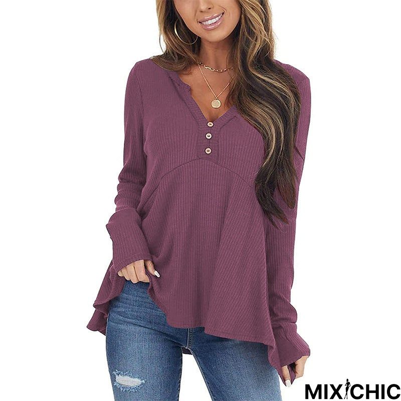 V-Neck Long Sleeve Sweater Loose Sweater