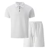 Men's Casual Jacquard Short-Sleeve Polo Shirt & Shorts Two-Piece Set by Inlyline