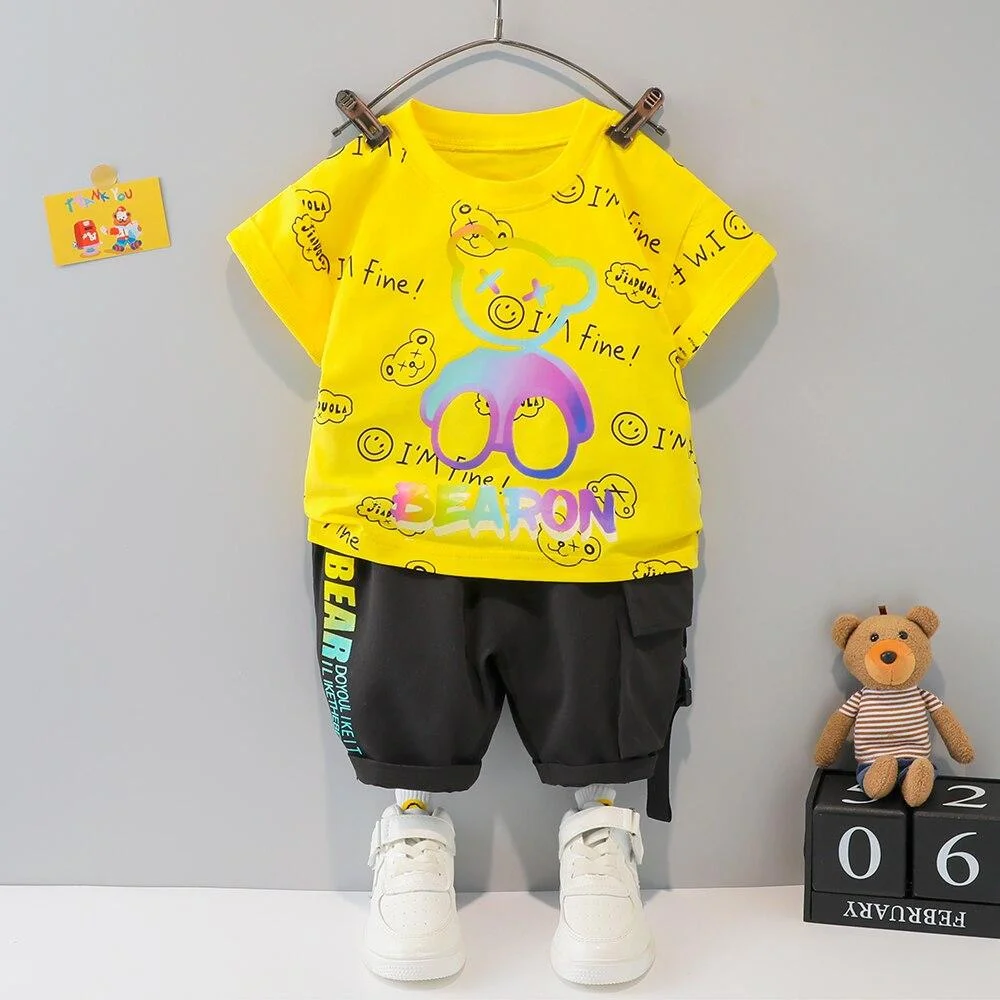 Summer Clothing for Boys Sets 1 2 3 4 Years Baby Girls Cartoon Bear T-shirt + Shorts 2PCS Infant Children Outfits Letter
