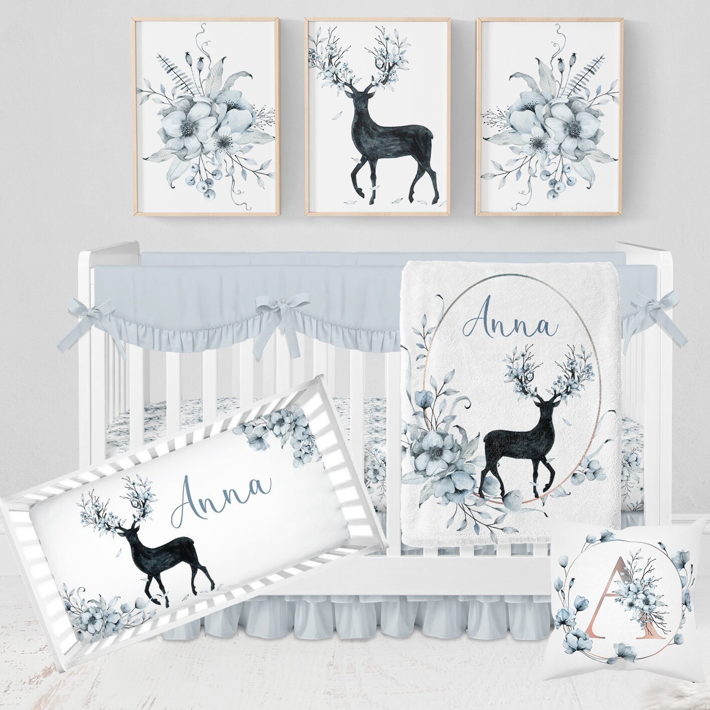 Woodland Crib Bedding Set, Girl Crib Bedding Sets With Deer Nursery