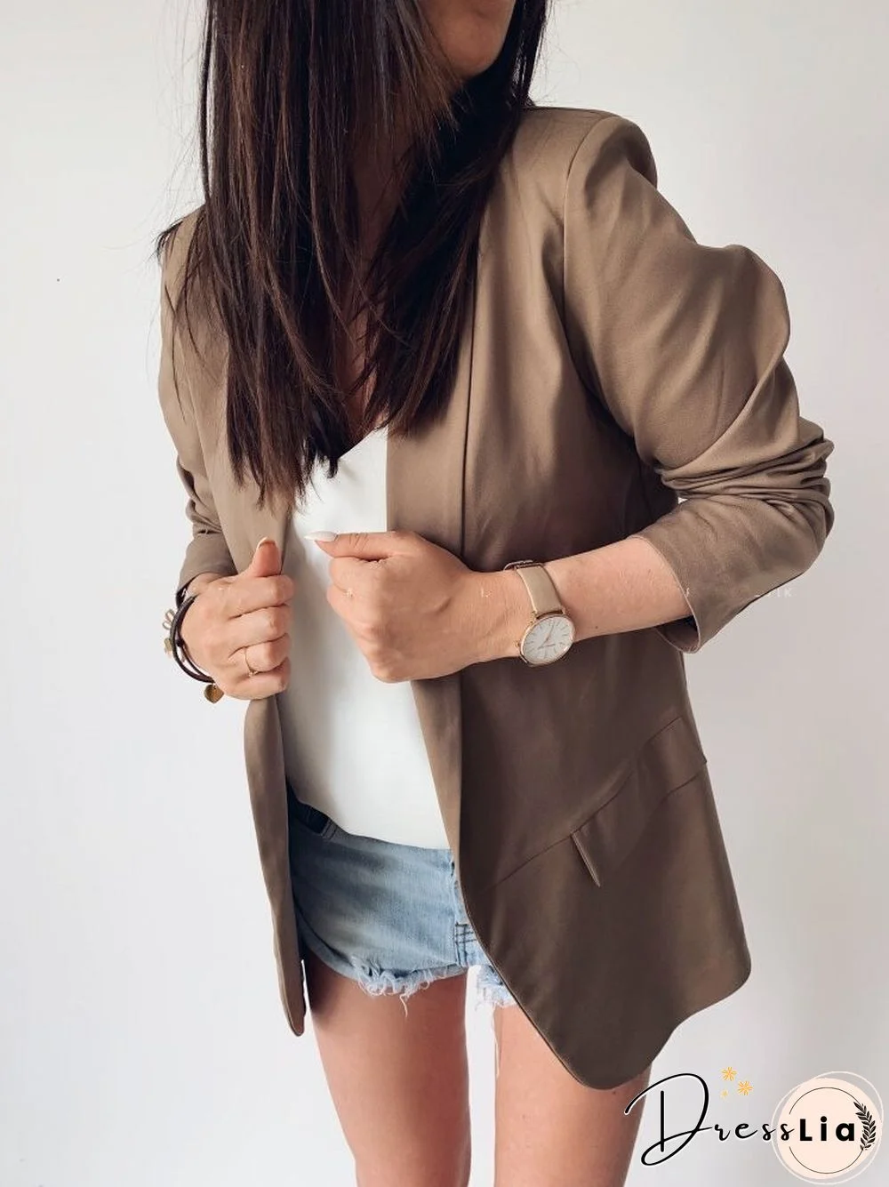 Spring And Autumn Long Sleeve Suit Jacket Solid Color Double Pocket Lapel Small Suit Women's Long Sleeve Leisure Cardigan Jacket