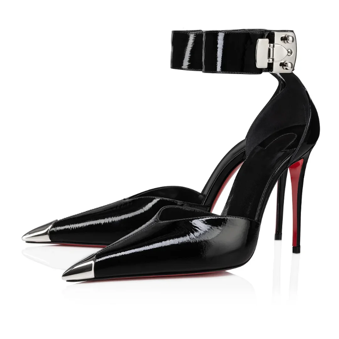 105mm Women's Pointed stilettos High Heels Red Bottom Shoes Genuine Leather-MERUMOTE