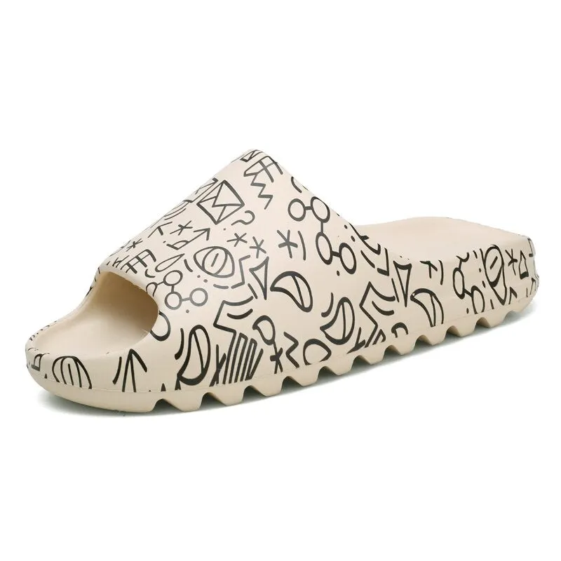 2021 Luxury Brand Slides Men Shoes Slippers Indoor House Slippers Graffiti Casual Beach Slipper Eva Quality Cartoon Shoes