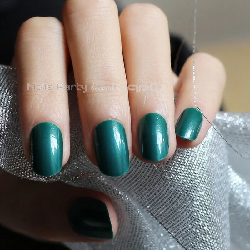 24pcs new product Brow sales Nude color false nails Blue long rose red oval head fake nail pink candy color gray Full set purple-Nail Inspo