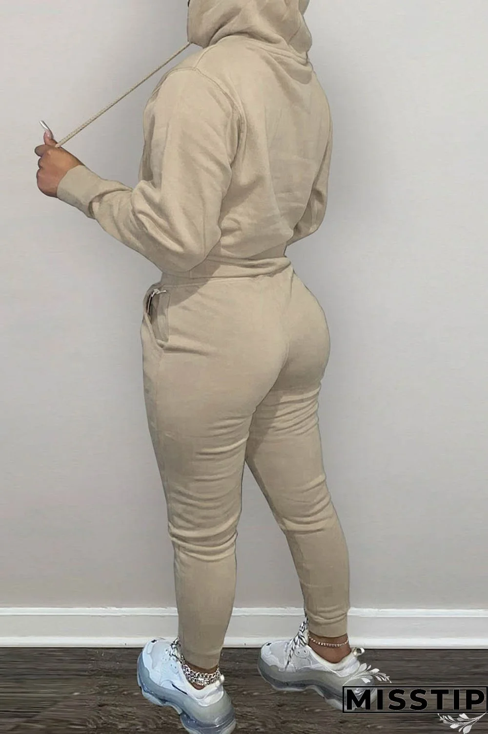 Brown Casual Letter Print Basic Hooded Collar Long Sleeve Two Pieces