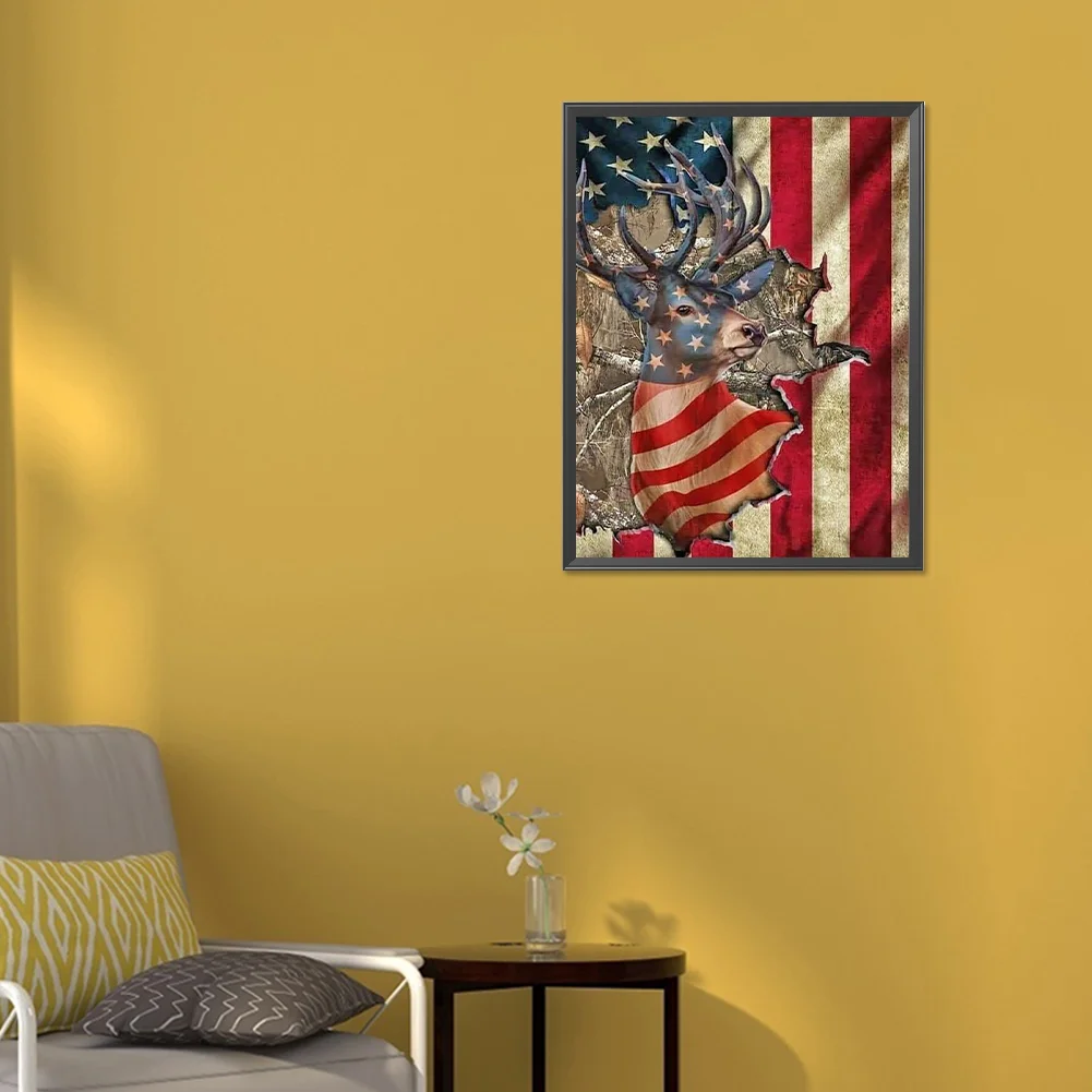 Full Round Diamond Painting 30*40cm - Elk And The Stars And Stripes