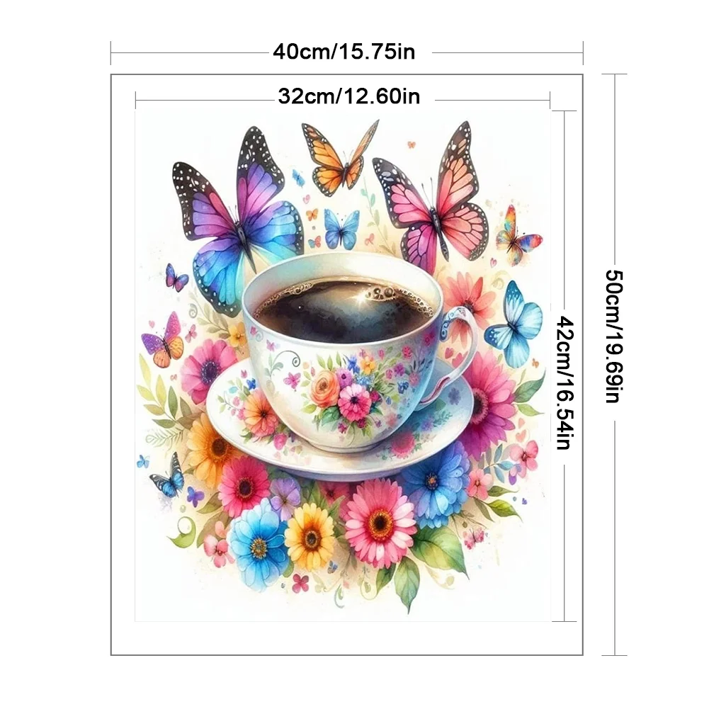 11CT Full Stamped Cross Stitch - Flower Butterfly Coffee(Canvas|40*50CM)