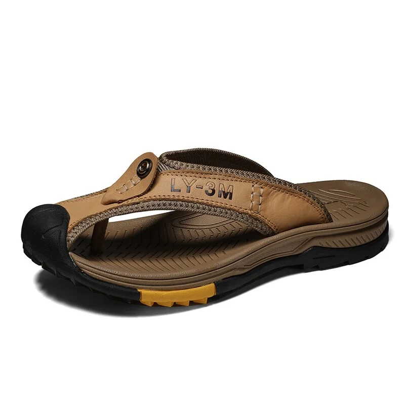 Colourp 2021 Summer Men's Flip-Flops Outdoor Genuine Leather Men Sandals Luxury Brand Designer Slipper Fashion Casual Beach Slipper
