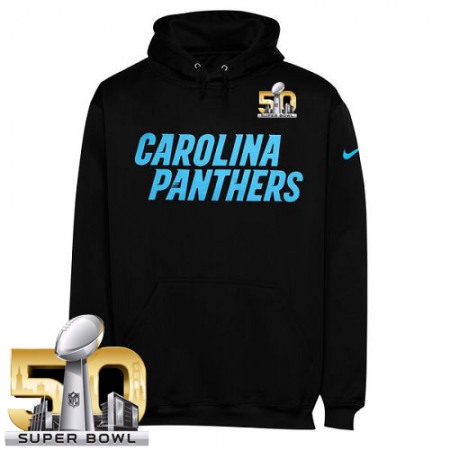 Men's Carolina Panthers  Black Super Bowl 50 KO Wordmark Performance Hoodie