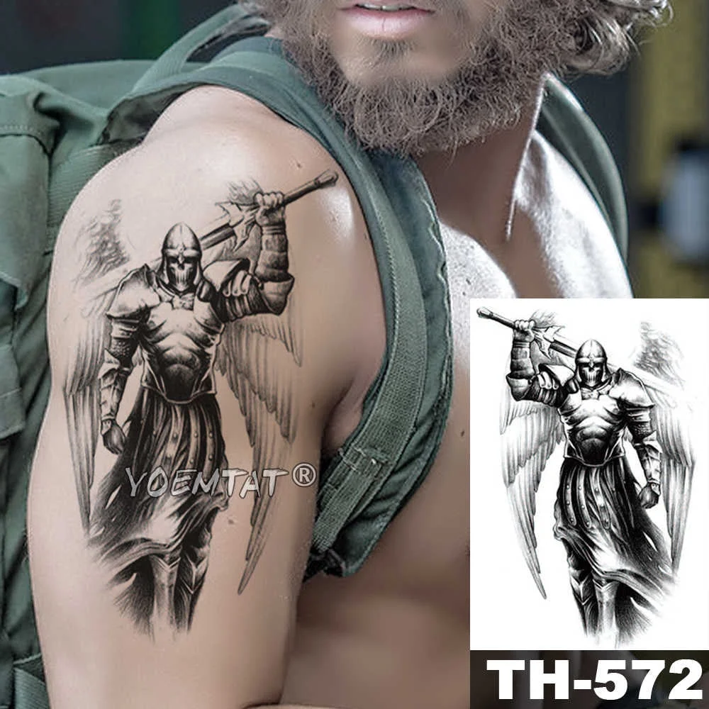 Skull Viking Samurai Warrior Temporary Tattoo Sticker Ares Waterproof Tatto Hero Wings Body Art Arm Fake Tatoo Men Women