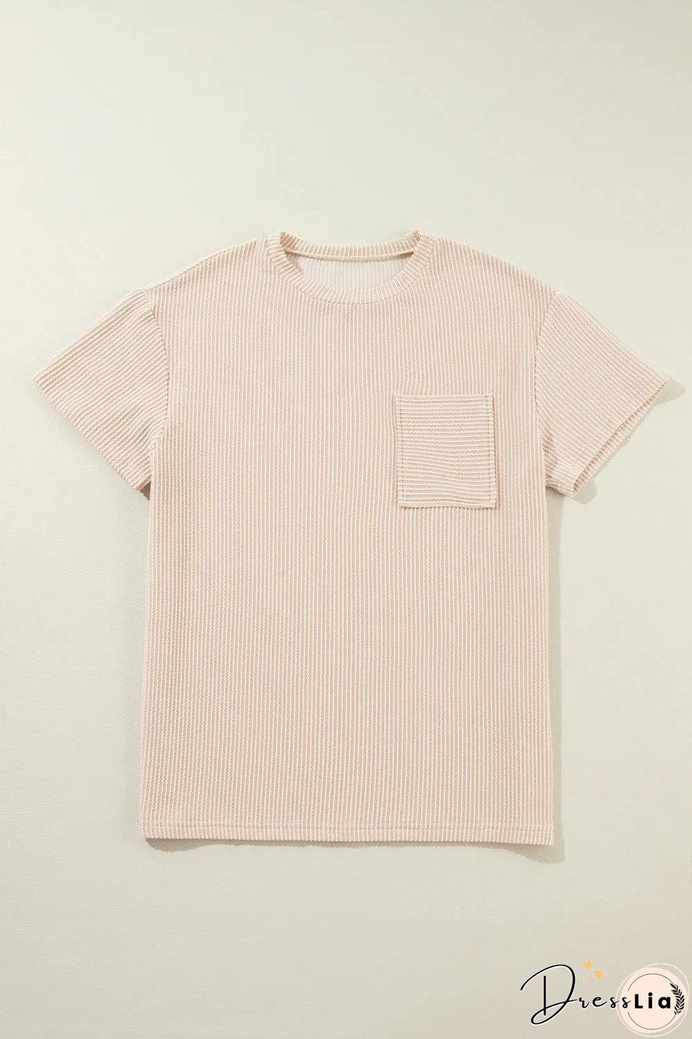 Beige Corded Knit Pocketed Loose Fit T Shirt
