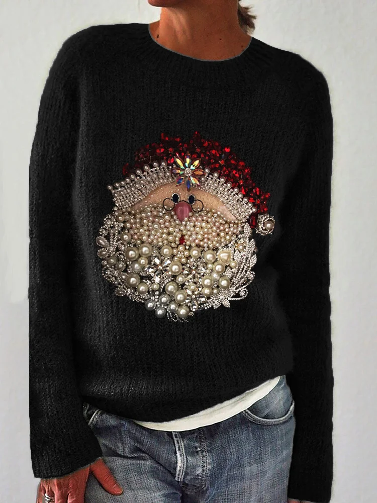 VChics Christmas Santa Claus Jewel Art Cozy Knit Sweater