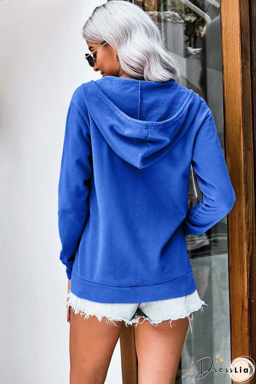 Casual Blue Zip-up Hoodie Jacket