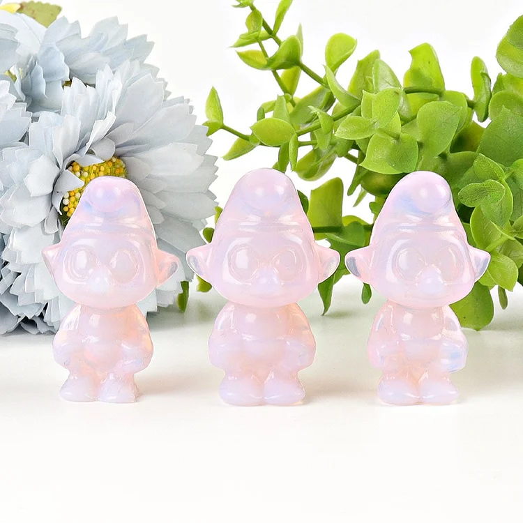 2" Pink Opalite Smurfs Crystal Carvings Cartoon