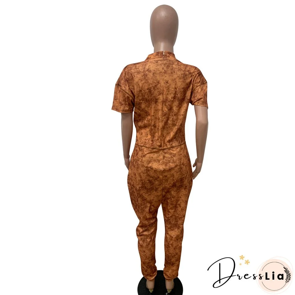 Loose Short Sleeve V Neck Long Harem Jumpsuits