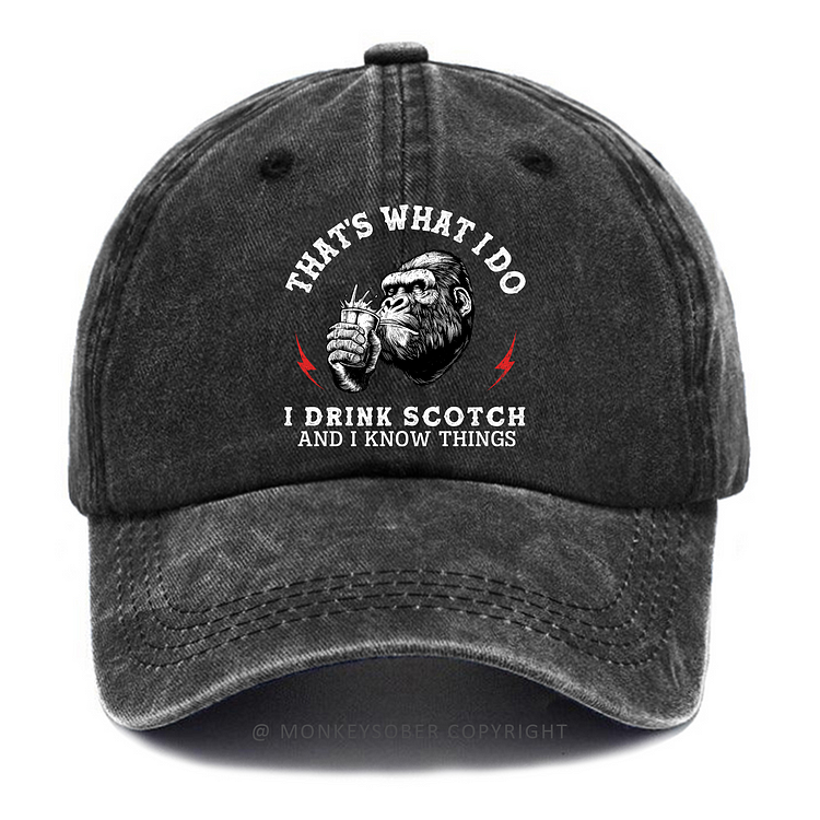 That's What I Do I Drink Scotch And I Know Things Washed Baseball Caps