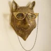 Sculpture murale avec t&ecirc;te d'animal avec lunettes, pendentif animal en r&eacute;sine d&eacute;coration murale