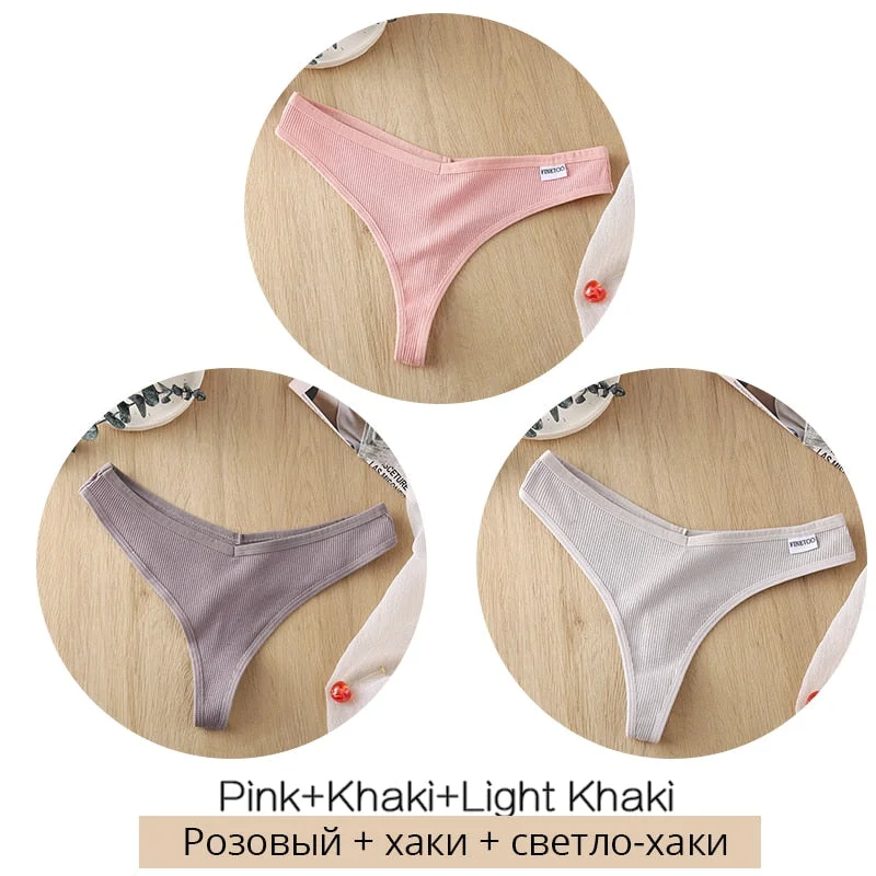 FINETOO 3Pcs/set Women Thongs Soft Cotton G-String Panties Sexy V Waist Underpants Female Underwear M-XL Girl Thong Bikini Panty