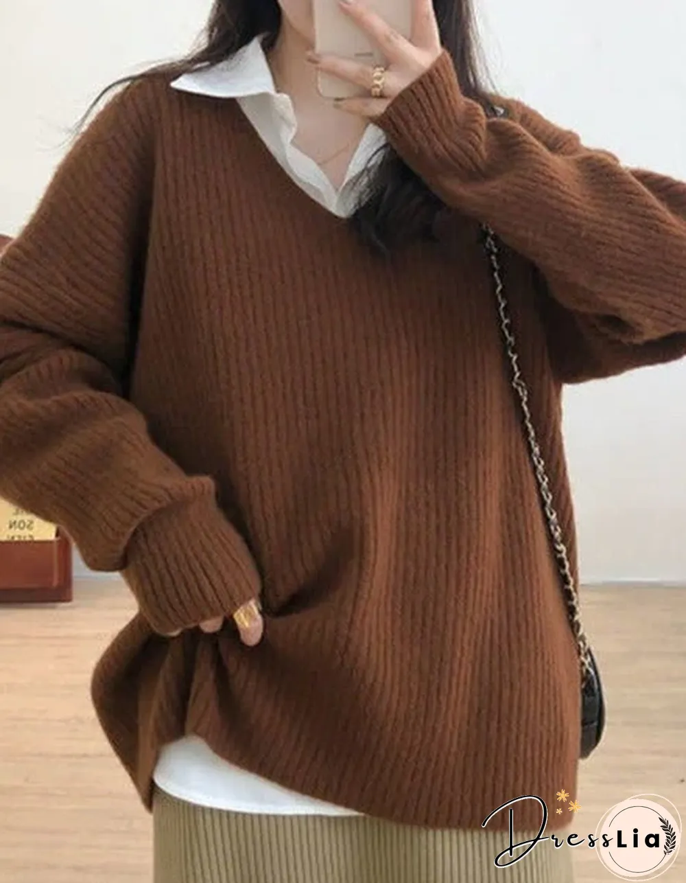 Retro Lazy V-neck Loose Sweater