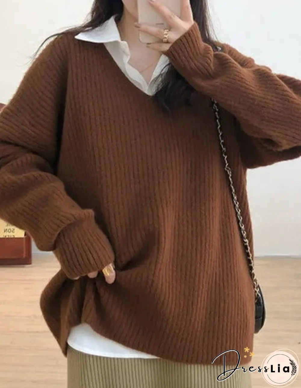 Retro Lazy V-neck Loose Sweater