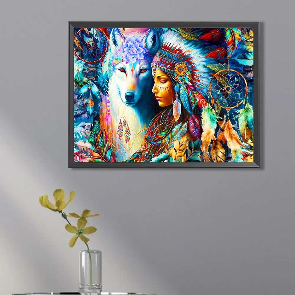 Diamond Painting - Full Round Drill - Indian Wolf(Canvas|40*30cm)