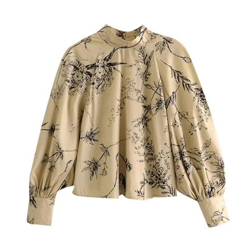 TRAF Women Fashion Floral Print Loose Blouse Vintage Long Sleeve Back Buttons Female Shirts Blusas Chic Tops