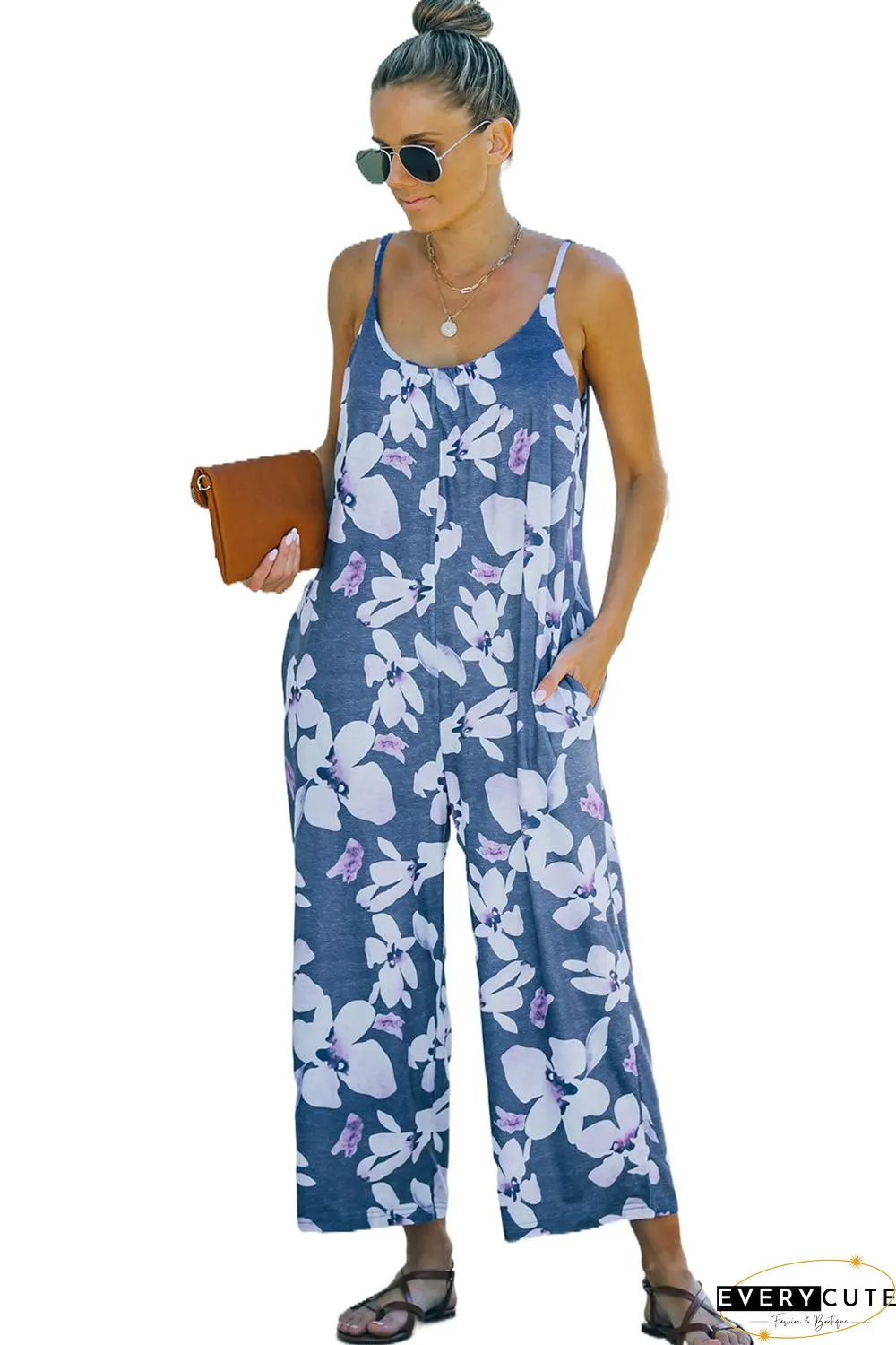 Print Spaghetti Strap Wide Leg Jumpsuit