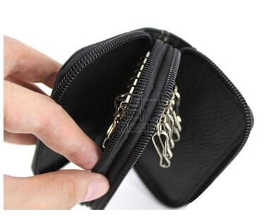 New Arrival Men Genuine Leather Bag Coin Purse Double Zipper Key Wallets Fashion Women Housekeeper Card Key Holders