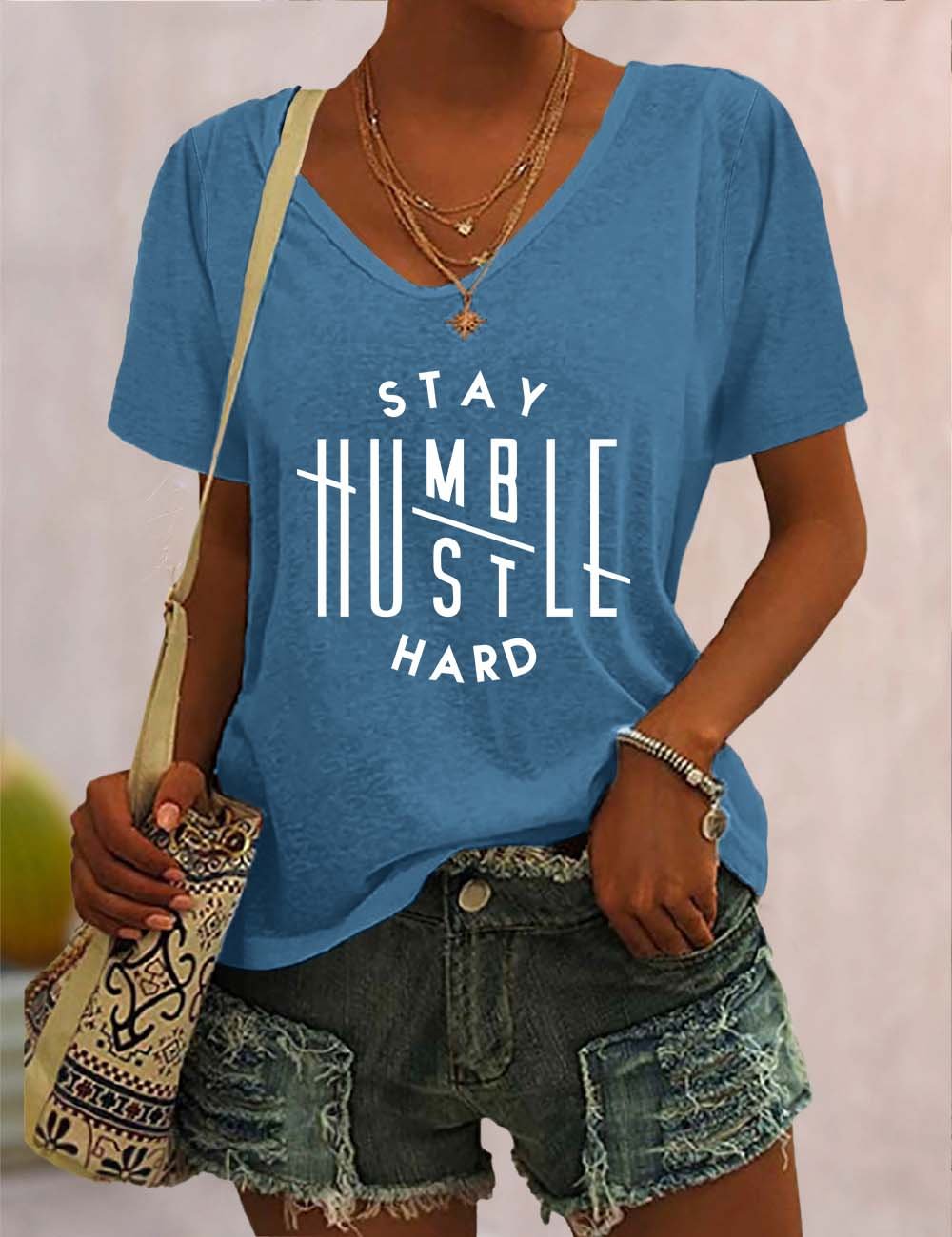 Stay Humble Hustle Hard V Neck T-Shirt