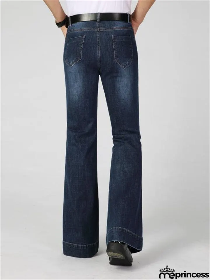 Men's Mid Waist Bell Bottom Vintage Denim Pants