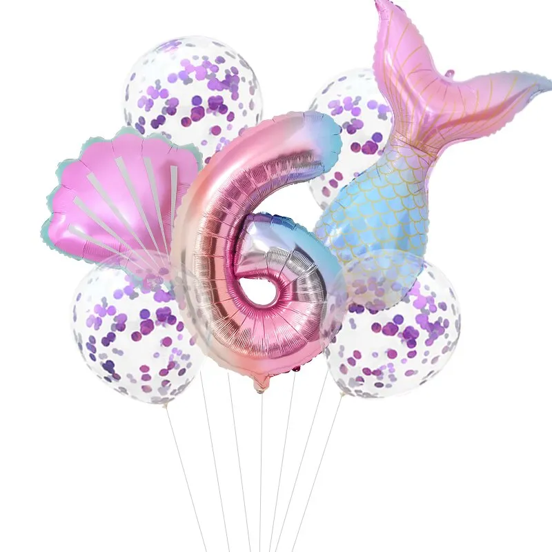 Mermaid Birthday Party Disposable Tableware Set Under The Sea Party Little Mermaid Girls 1st Birthday Decoration Shell Balloons