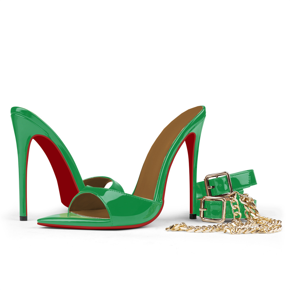 100mm Red Bottom Women's  Pointed Toe Mules Heels Slip on Sandals Stilettos Party Wedding Shoes-MERUMOTE