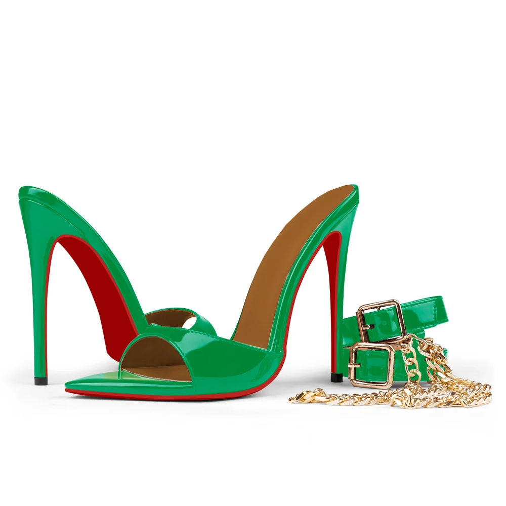 100mm Red Bottom Women's  Pointed Toe Mules Heels Slip on Sandals Stilettos Party Wedding Shoes-MERUMOTE