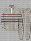 Men's fashion casual color match print long sleeve two piece set