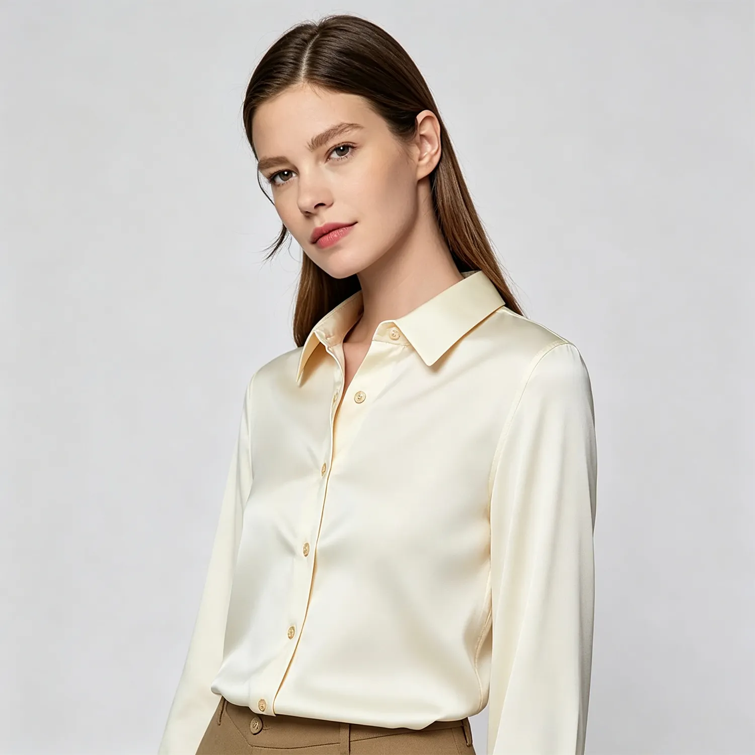 Women's Mulberry Silk Shirt Relaxed Fit Pointed Collar Long Sleeve REAL SILK LIFE